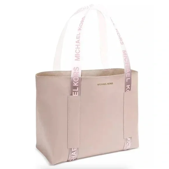 Michael Kors Blush Pink Vegan Leather Tote with Logo Printed Transparent Handles - Picture 1 of 6